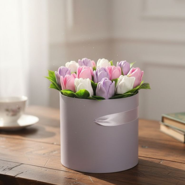 70 оттенков розового тюльпаны в коробке