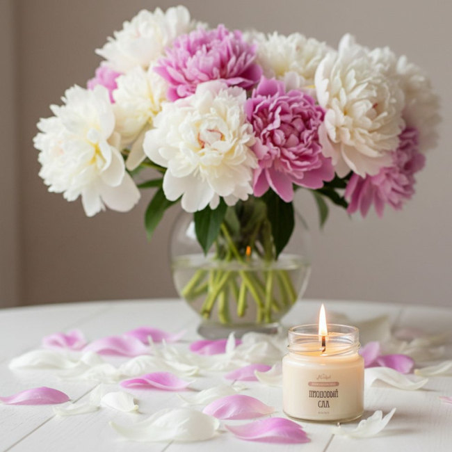 пионы и свеча