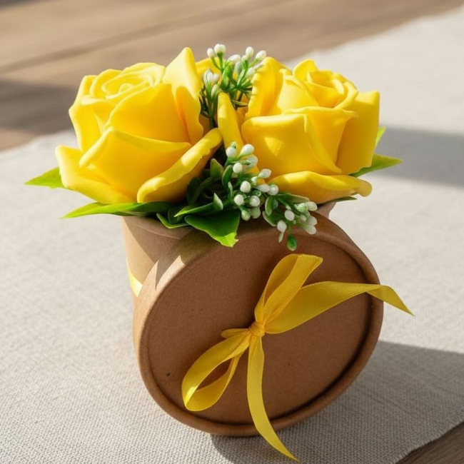 Жёлтые розы в стаканчике