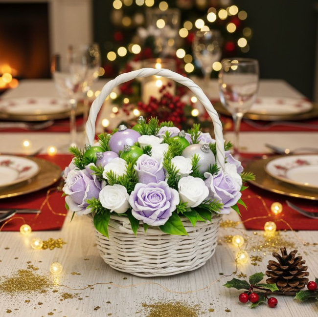 Лаванда и изумруд в корзине