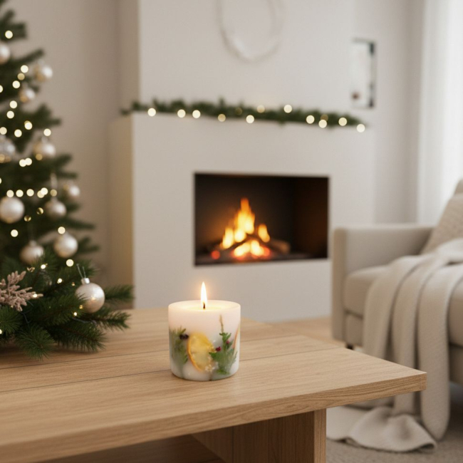 Свеча у камина на Рождество