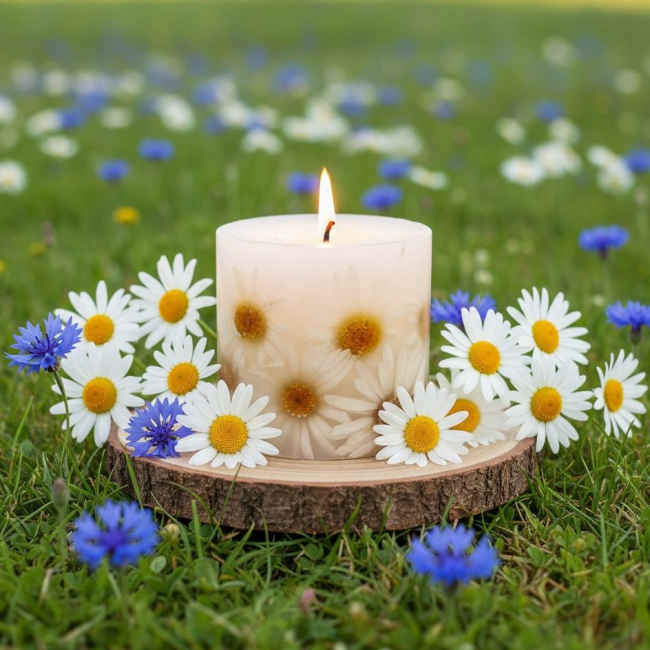 свеча в ромашках