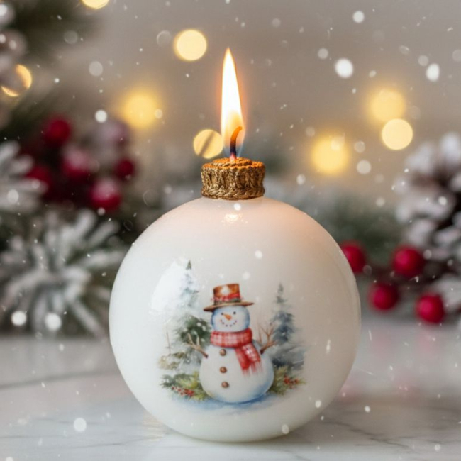 новогодняя фарфоровая свеча со снеговиком