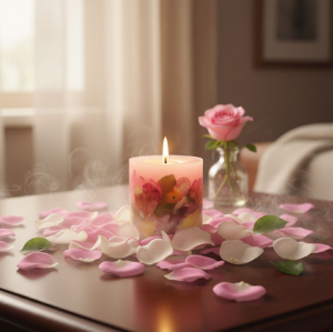 ботаническая свеча с лепестками роз