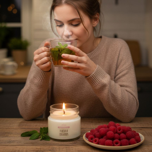 чай с мятой и малиной при свечах